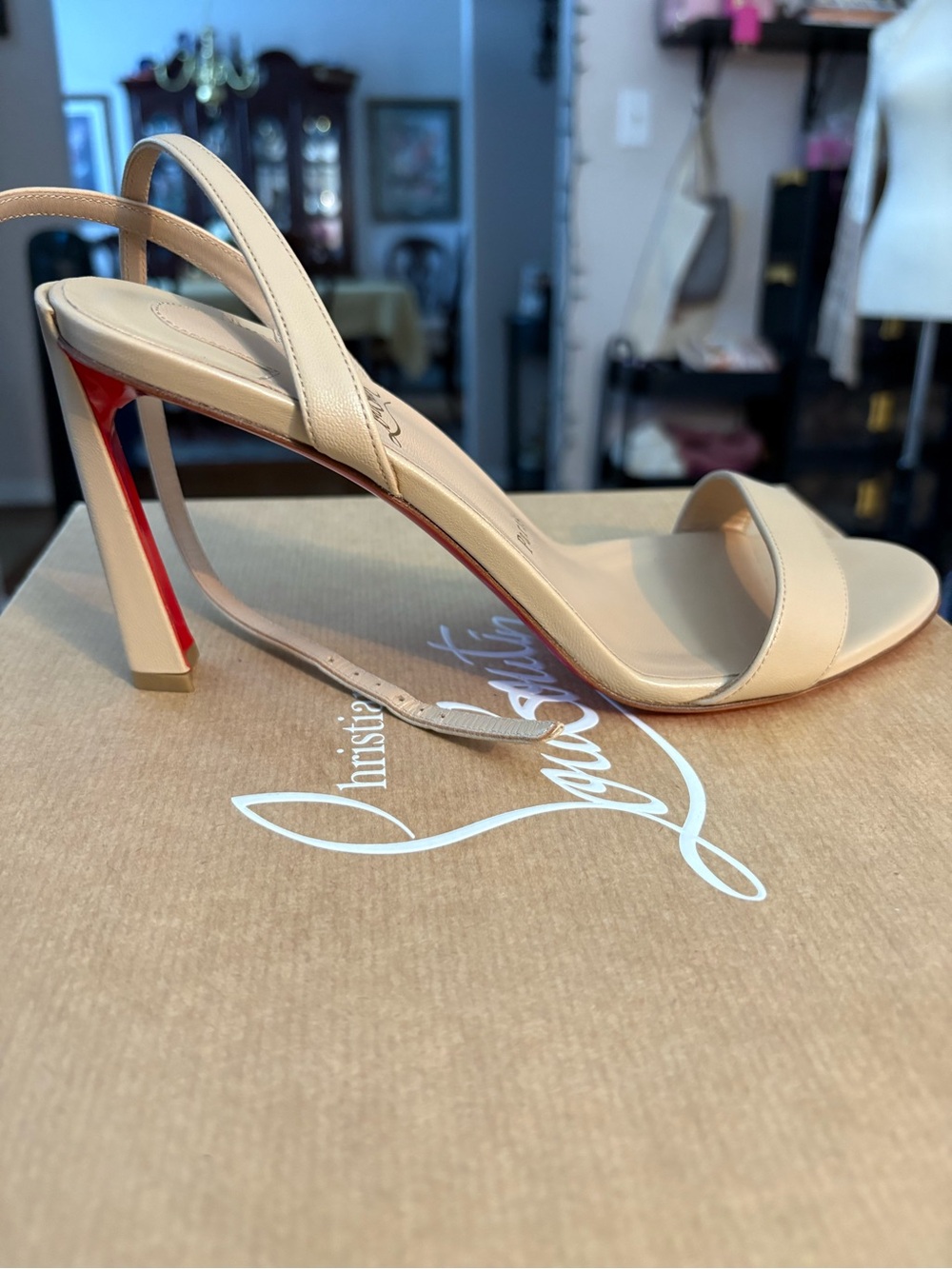 Christian Louboutin Beige Leather Slingback Heels with Red Sole